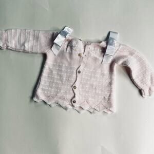 Adorable Pink & White Baby Knit Cardigan Sweater w Bows Size 3 months